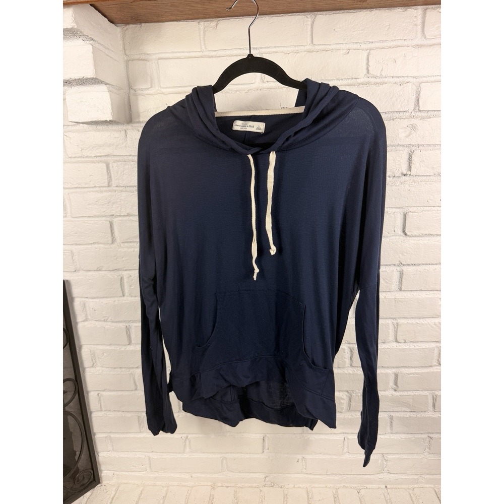 Abercrombie & Fitch L Navy Blue Lightweight Hoodie Oversized High Low Pullover